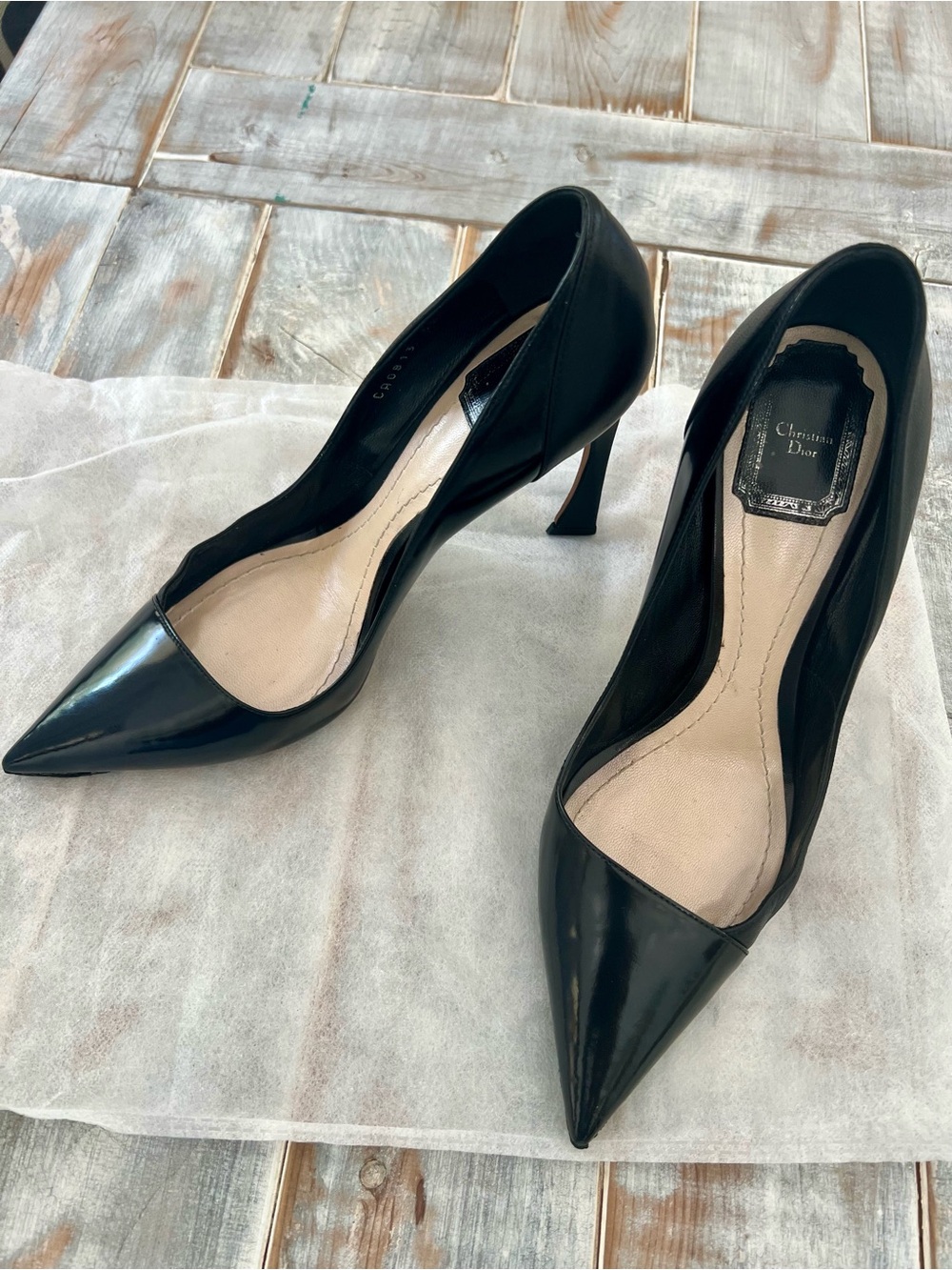Dior Black Pointed Patent Leather Stiletto Pumps